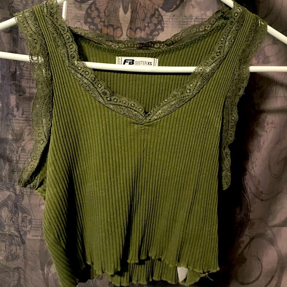 Forest green Lace Crop Top - Picture 1 of 2
